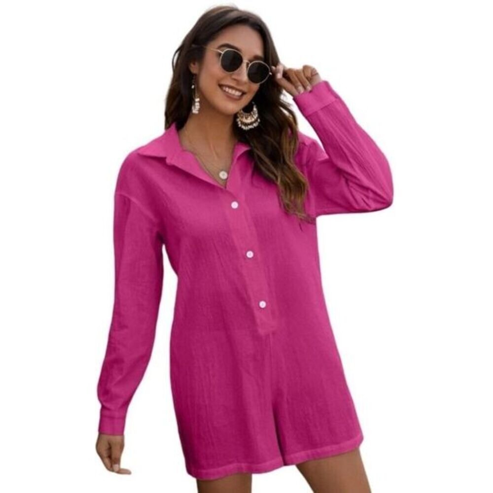 Hot‎ Pink Utility Romper | Sample | Large | NWT | SKU239